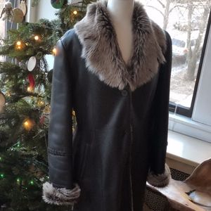 Rosa Mori Leather & Fur Coat EUC Women's 10